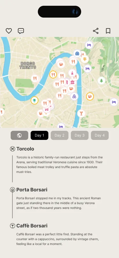 Verona itinerary continued — map with day-by-day stops and detailed descriptions