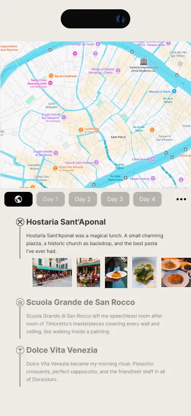 Venice itinerary continued — day-by-day stops with restaurant photos and descriptions